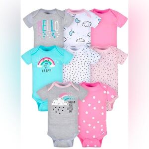 Gerber Baby Girls' 8-Pack Short Sleeve Rompers and memory book for baby. “New”